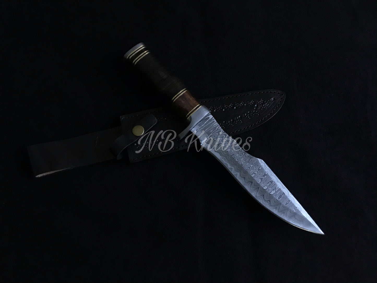 |NB KNIVES| CUSTOM HANDMADE DAMASCUS STEEL HUNTING KNIFE WITH LEATHER SHEATH