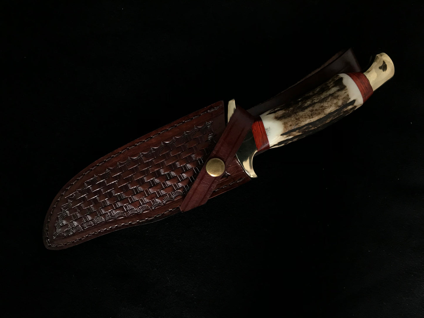 |NB KNIVES| CUSTOM HANDMADE DAMASCUS STAG HORN HUNTING KNIFE WITH LEATHER SHEATH
