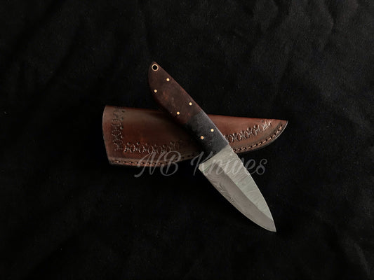 Twisted Damascus Skinner Knife with Rosewood & Hardwood Bolster