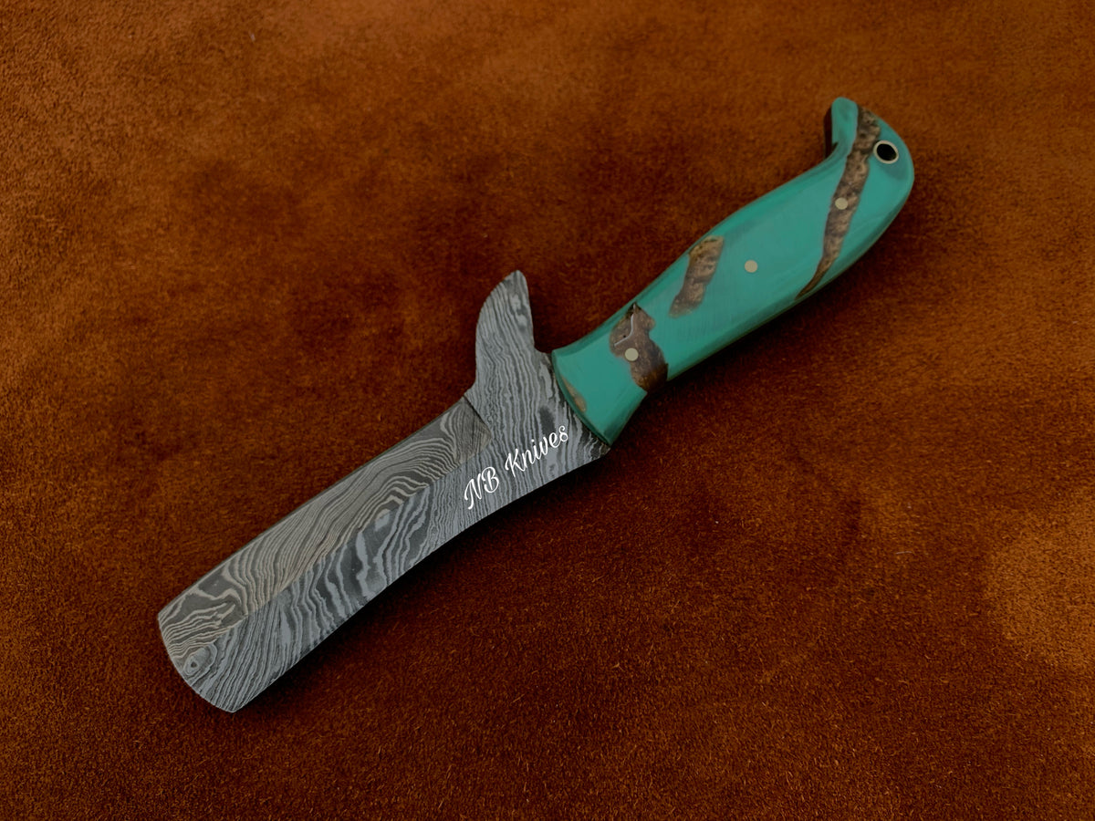 |NB KNIVES| CUSTOM HANDMADE COWBOY BULL CUTTER KNIFE WITH LEATHER SHEATH