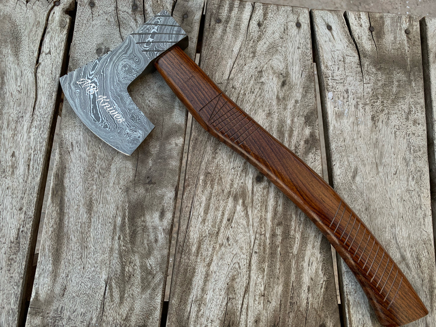 |NB KNIVES| CUSTOM HAND FORGED DAMASCUS STEEL AXE HANDLE ROSEWOOD