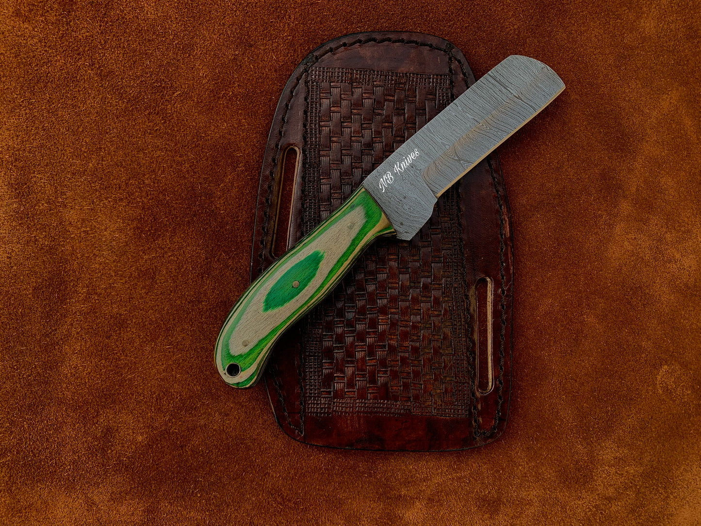 |NB KNIVES| CUSTOM HANDMADE DAMASCUS COWBOY BULL CUTTER KNIFE WITH LEATHER SHEATH