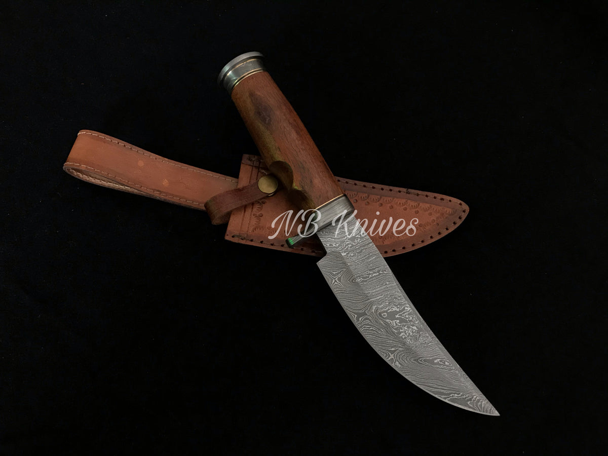 |NB KNIVES| CUSTOM HANDMADE DAMASCUS HUNTING KNIFE WITH LEATHER SHEATH