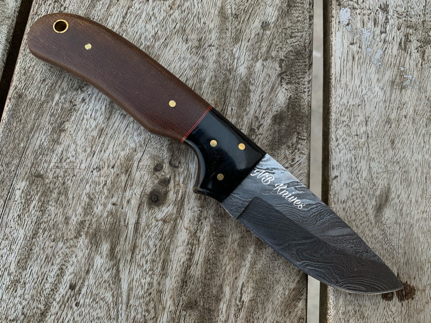 |NB KNIVES| CUSTOM HANDMADE DAMASCUS SKINNER KNIFE HANDLE HARD WOOD BOLSTER BUFFALO HORN