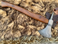 |NB KNIVES| Custom Handmade Damascus Axe Handle RoseWood With Leather Sheath