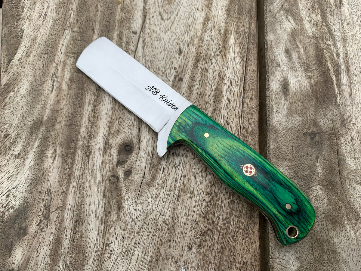 |NB KNIVES| CUSTOM HANDMADE DAMASCUS COWBOY BULL CUTTER KNIFE WITH LEATHER SHEATH