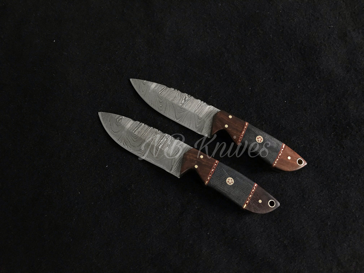 Handmade Damascus Hunting Knife Set with Rosewood & Micarta Handles