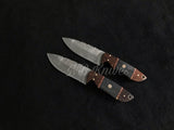 |NB KNIVES| Custom Handmade Damascus Lot of 2 Hunting Knife Handle Rose wood and Micarta