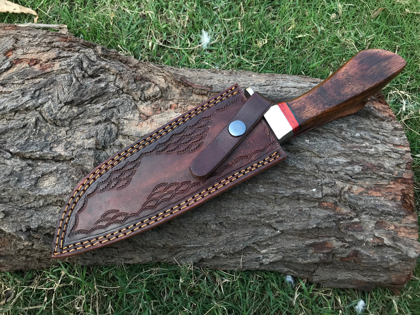 |NB KNIVES| CUSTOM HANDMADE DAMASCUS STEEL HUNTING KNIFE WITH LEATHER SHEATH