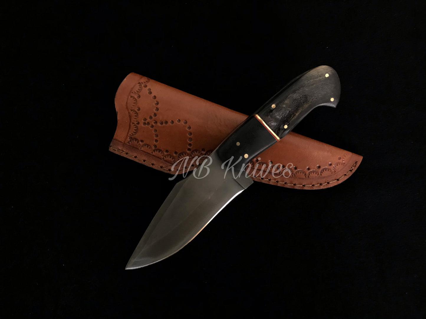1095 High Carbon Steel Skinner Knife with Black Horn Handle