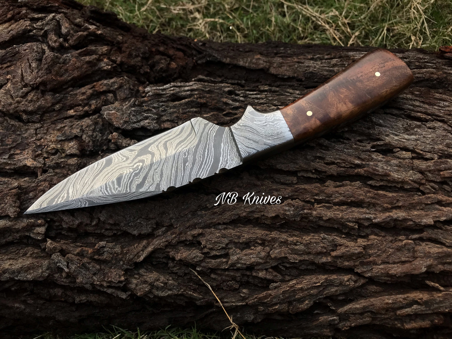|NB KNIVES| CUSTOM HANDMADE DAMASCUS HUNTING  KNIFE Handle Walnut Wood  Bolster Damascus Steel