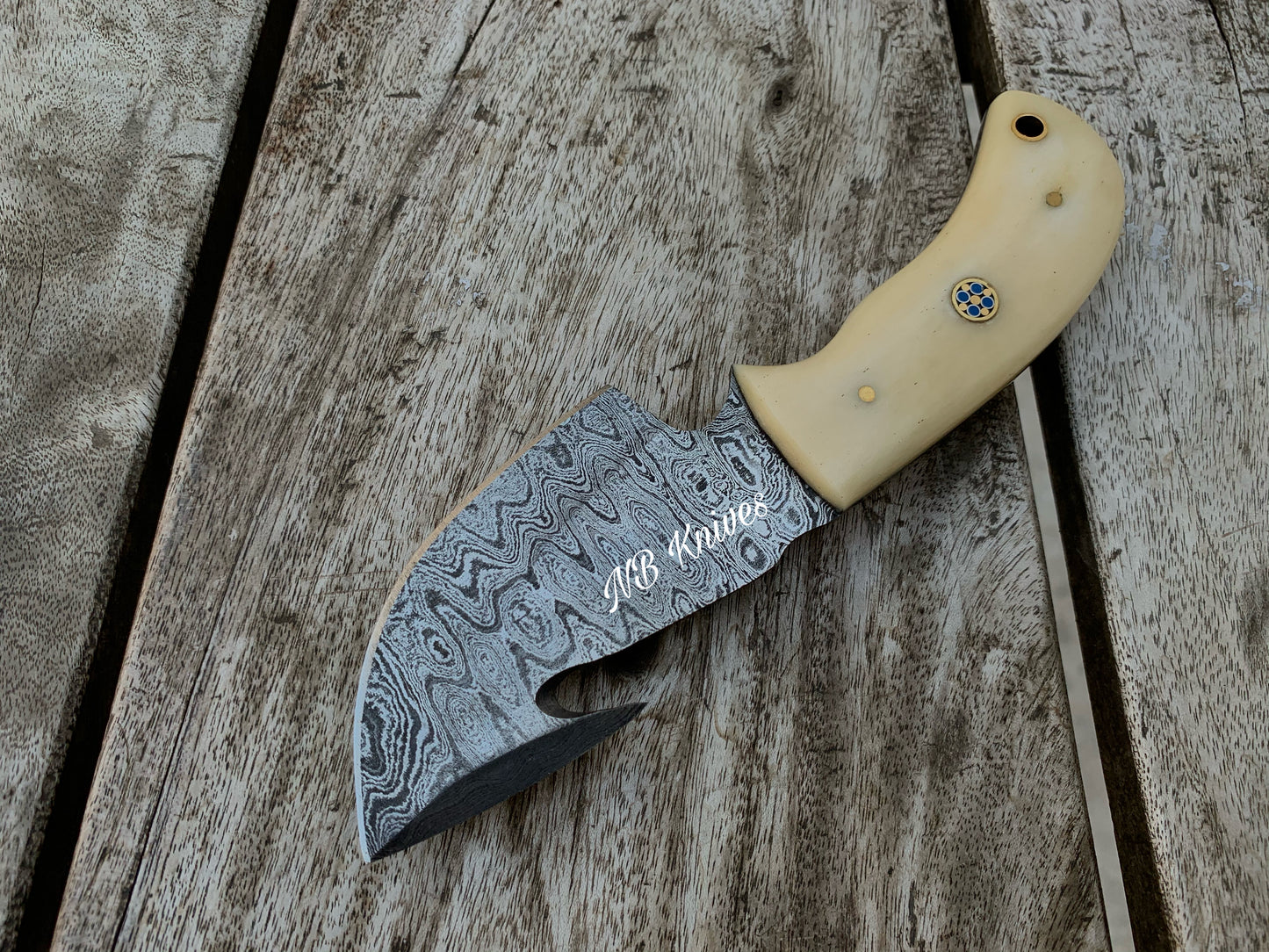 |NB KNIVES| CUSTOM HANDMADE DAMASCUS GUTHOOK SKINNER KNIFE HANDLE CAMEL BONE