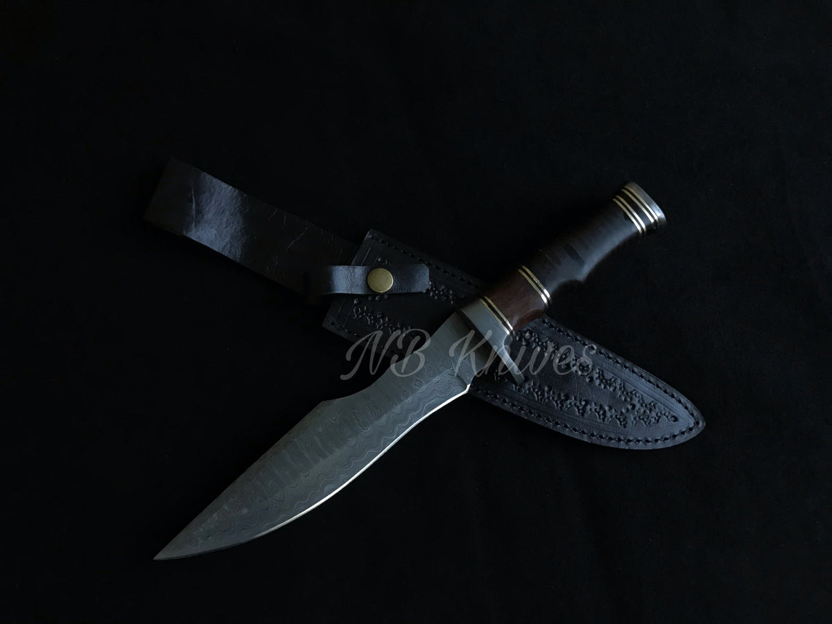 |NB KNIVES| CUSTOM HANDMADE DAMASCUS STEEL HUNTING KNIFE WITH LEATHER SHEATH