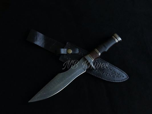 |NB KNIVES| CUSTOM HANDMADE DAMASCUS STEEL HUNTING KNIFE WITH LEATHER SHEATH