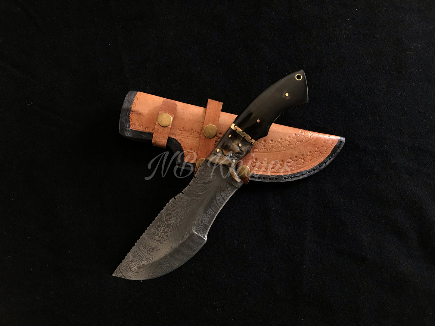 |NB KNIVES| CUSTOM HANDMADE DAMASCUS TRACKER KNIFE WITH LEATHER SHEATH