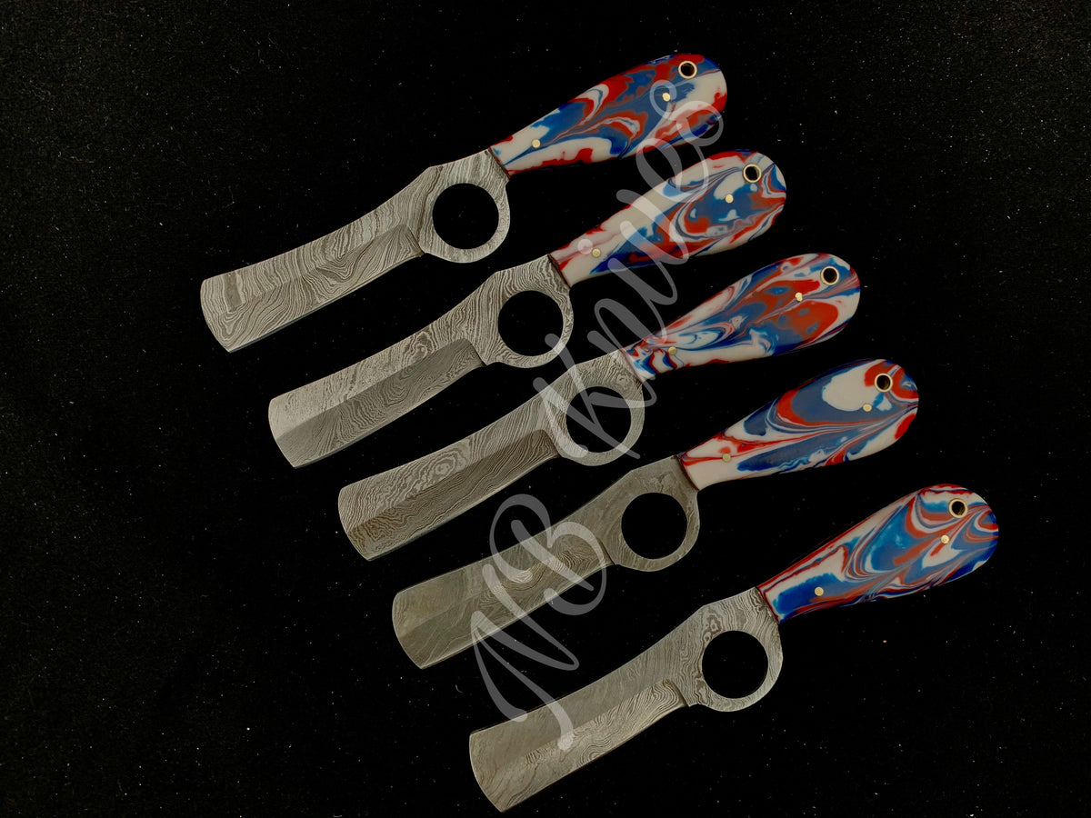|NB KNIVES| CUSTOM HANDMADE LOT OF 5 COW BOY BULL CUTTER KNIVES WITH LEATHER SHEATH