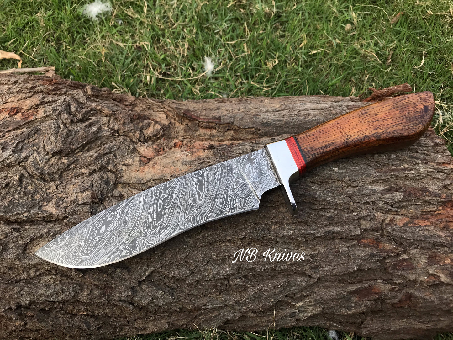 |NB KNIVES| CUSTOM HANDMADE DAMASCUS STEEL HUNTING KNIFE WITH LEATHER SHEATH