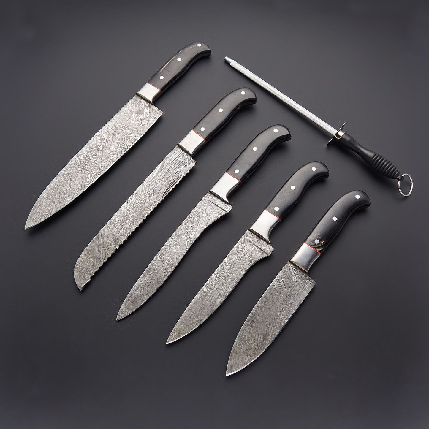 6 PCS DAMASCUS CHEF/KITCHEN KNIFE + LEATHER ROLL KIT