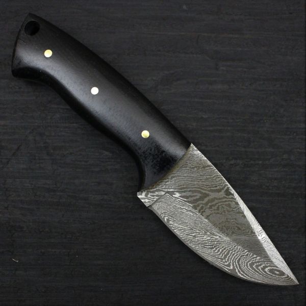 CUSTOM HANDMADE DAMASCUS HUNTING KNIFE HANDLE Black Micarta with mosaic pin
