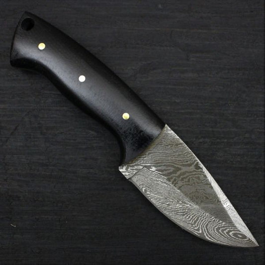 CUSTOM HANDMADE DAMASCUS HUNTING KNIFE HANDLE Black Micarta with mosaic pin