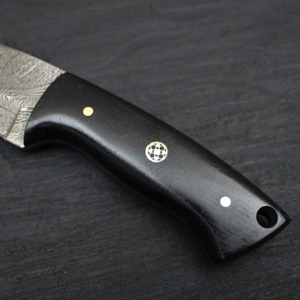 CUSTOM HANDMADE DAMASCUS HUNTING KNIFE HANDLE Black Micarta with mosaic pin