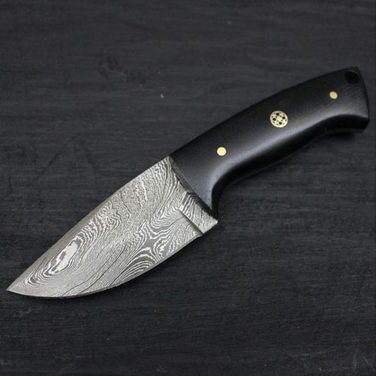 CUSTOM HANDMADE DAMASCUS HUNTING KNIFE HANDLE Black Micarta with mosaic pin
