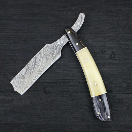 CUSTOM HANDMADE DAMASCUS RAZOR WITH LEATHER SHEATH