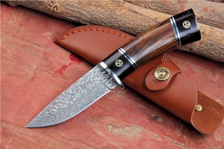 Custom Handmade Damascus Steel Tactical Fixed Blade Hunting Knife Wood Handle - NB CUTLERY LTD