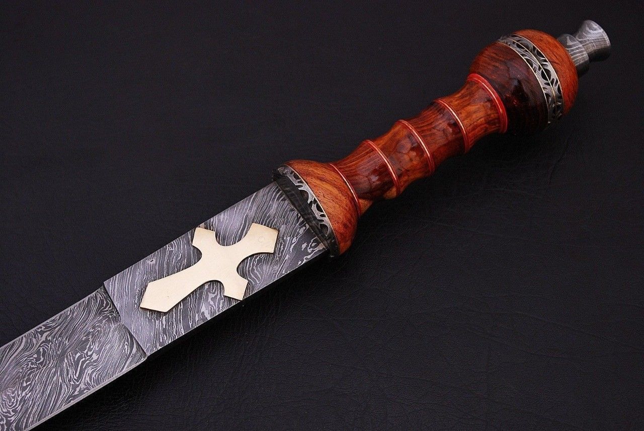 CUSTOM HANDMADE DAMASCUS STEEL SWORD WITH LEATHER SHEATH
