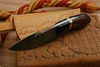 CUSTOM HANDMADE DAMASCUS GUTHOOK HUNTING KNIFE  Handle Material: Bull Horn / Rose Wood / Brass / Brass Pins / Mosac Pin