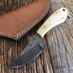 CUSTOM HANDMADE DAMASCUS HUNTING KNIFE HANDLE BONE