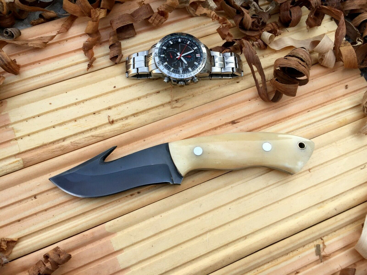CUSTOM HANDMADE 1095 H.C STEEL KNIFE/ CAMEL BONE TANG WORK HANDLE