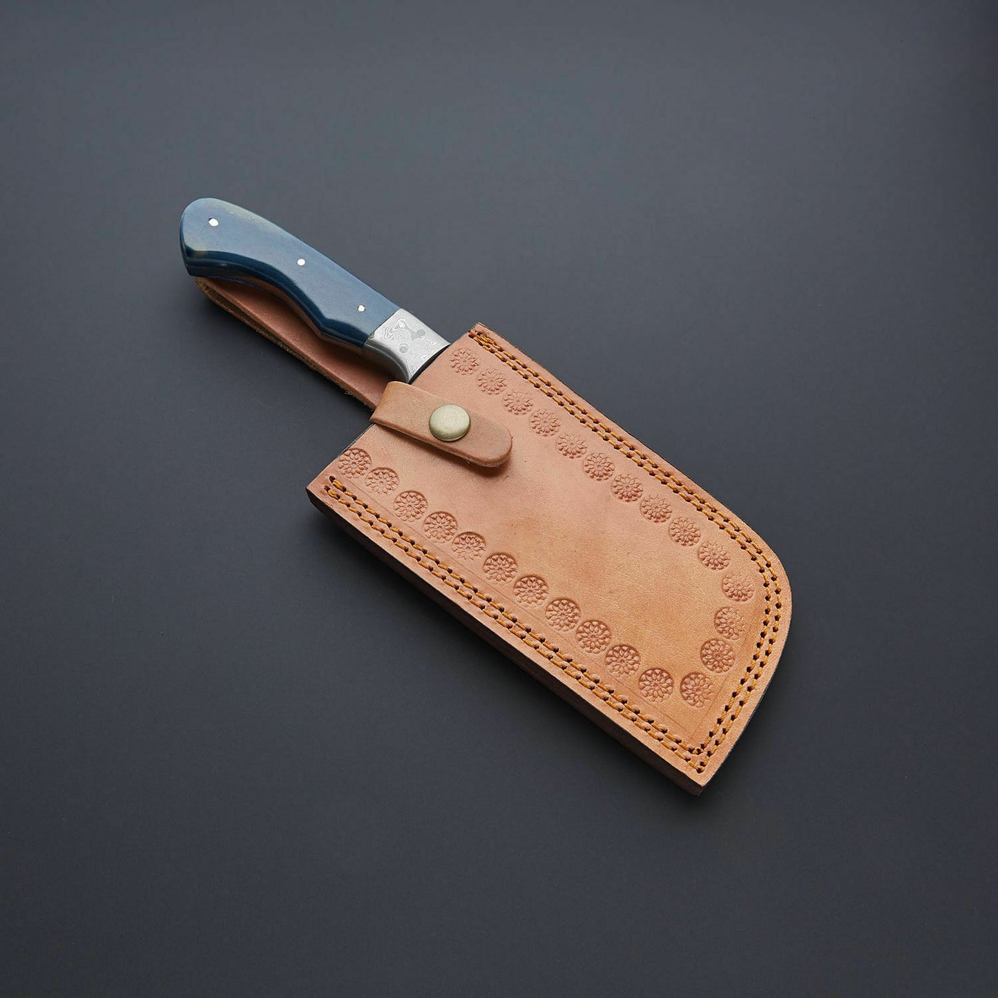 CUSTOM HANDMADE DAMASCUS STEEL  CLEAVER CHOPPER KITCHEN CHEF KNIFE WITH LEATHER SHEATH