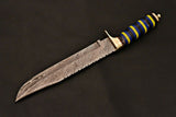 Custom Handmade Damascus Bowie knife with leather Sheath - NB CUTLERY LTD