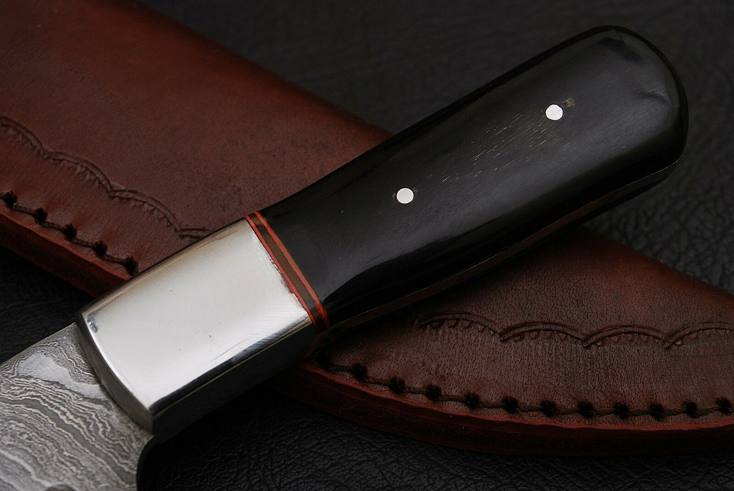 Handmade Damascus Steel Hunting Knife Bull Horn Handle