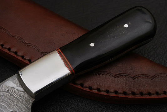 Handmade Damascus Steel Hunting Knife Bull Horn Handle
