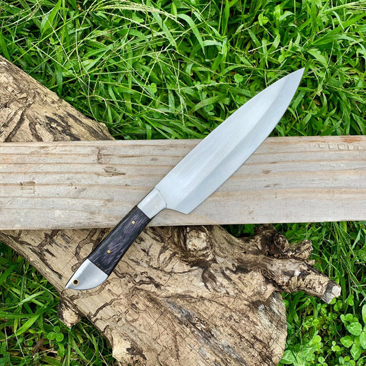 CUSTOM HANDMADE D2 STEEL CHEF KNIFE WITH LEATHER SHEATH