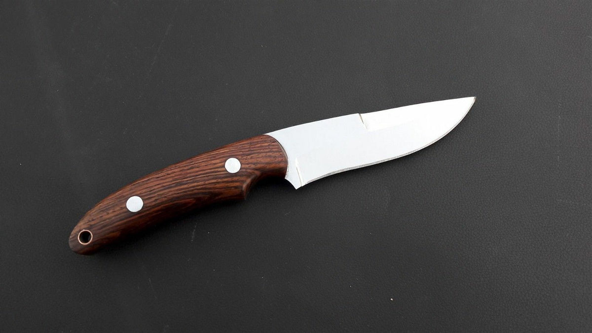 Handmade D2 Steel Skinner Knife with Rosewood Handle & Leather Sheath