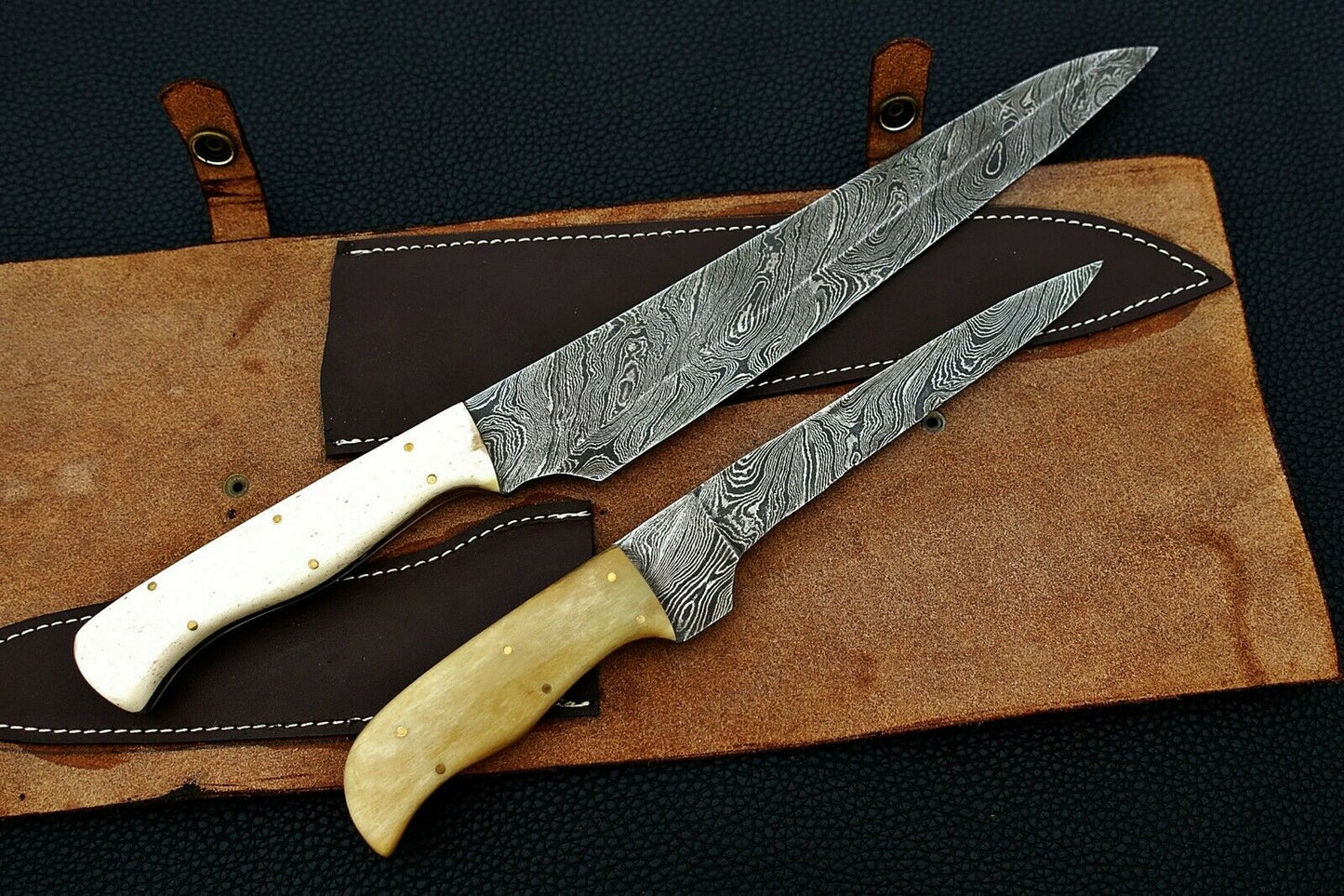 CUSTOM HANDMADE DAMASCUS CHEF KNIVES WITH CAMEL BONE