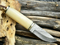 CUSTOM HAND MADE DAMASCUS PUKKO KNIFE WITH LEATHER SHEATH