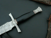 CUSTOM HANDMADE DAMASCUS STEEL SWORD WITH LEATHER SHEATH