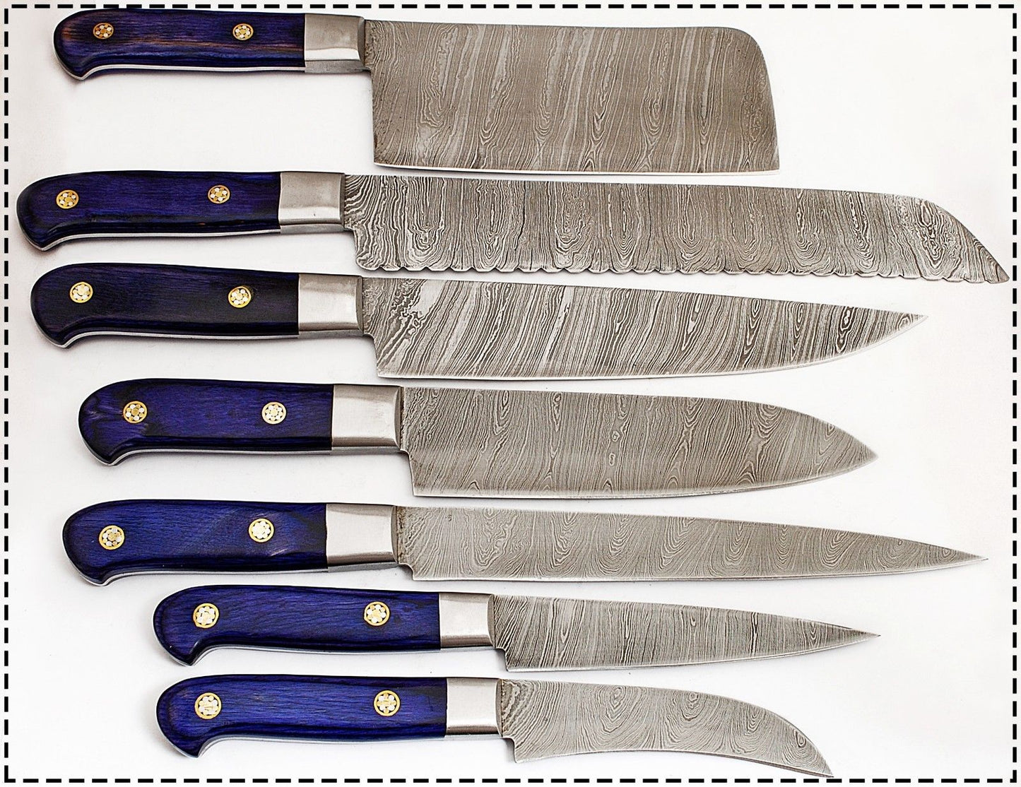 CUSTOM MADE DAMASCUS BLADE 7 Pc's. KITCHEN KNIVES SET - NB CUTLERY LTD