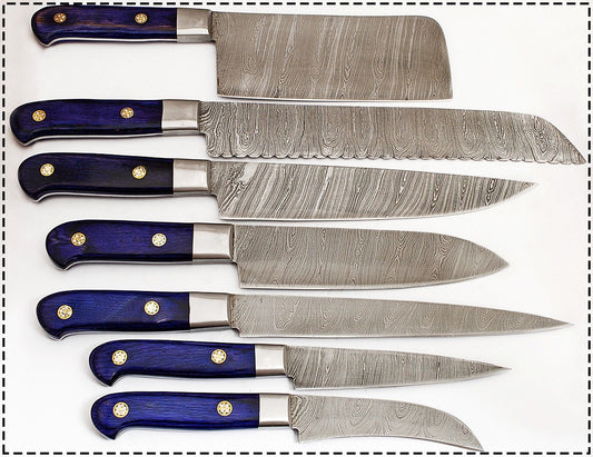 CUSTOM MADE DAMASCUS BLADE 7 Pc's. KITCHEN KNIVES SET - NB CUTLERY LTD