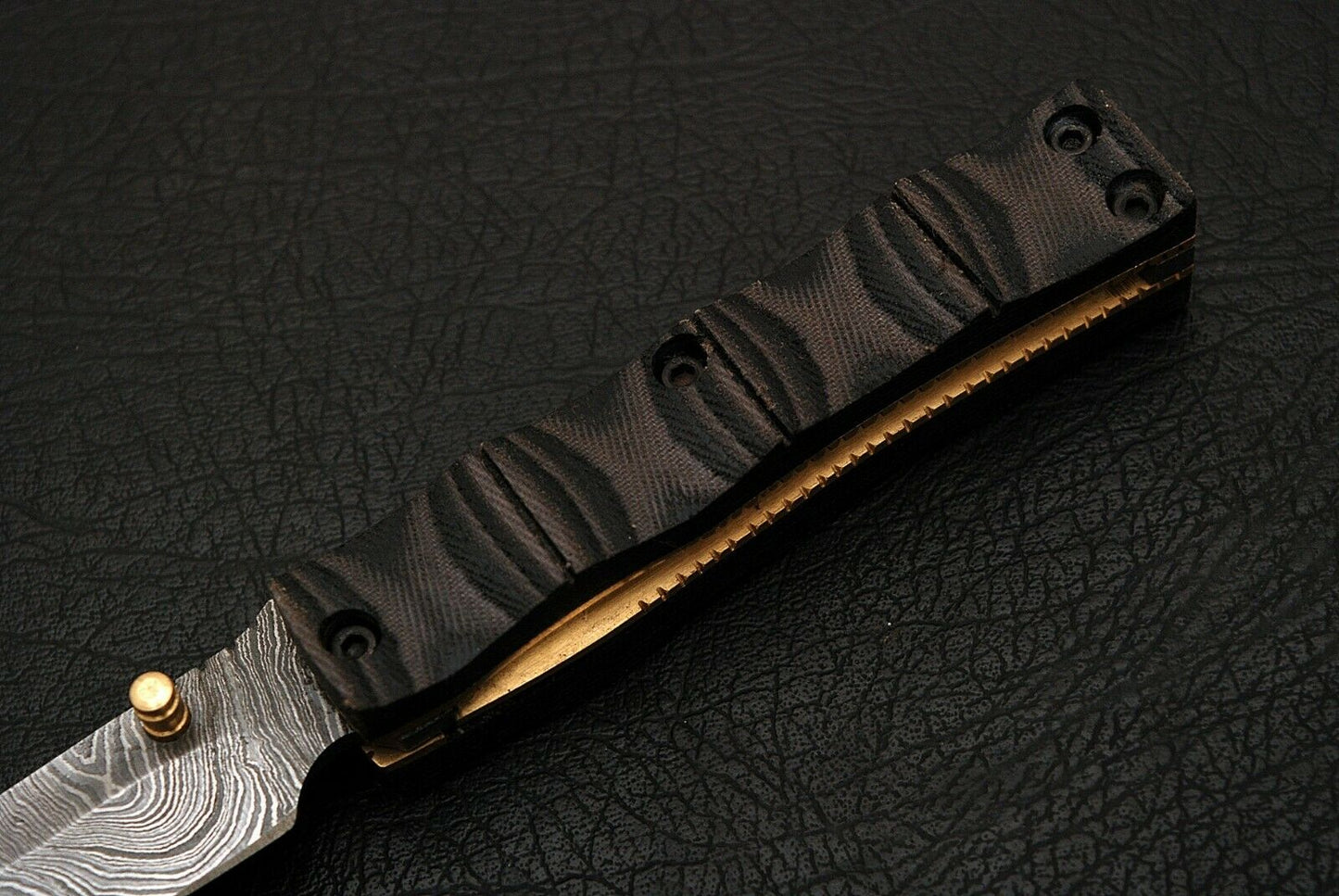 CUSTOM HANDMADE DAMASCUS FOLDING KNIFE WITH LEATHER SHEATH