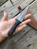 Custom Handmade Damascus Skinner Knife Handle Black Horn With Leather Sheath Collectible hunting skinning blade Precision crafted hunting skinner