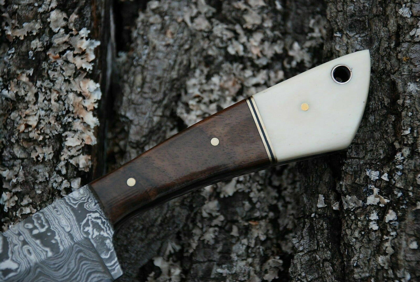 CUSTOM HANDMADE DAMASCUS HUNTING KNIFE Handle Genuine Camel Bone & Walnut Wood