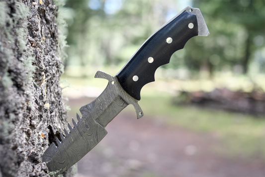 CUSTOM HANDMADE DAMASCUS TRACKER KNIFE WITH LEATHER SHEATH