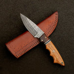 CUSTOM HANDMADE DAMASCUS STEEL HUNTING KNIFE HANDLE ROSE WOOD AND OLIVE WOOD