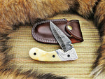 CUSTOM HANDMADE DAMASCUS FOLDING KNIFE WITH LEATHER SHEATH