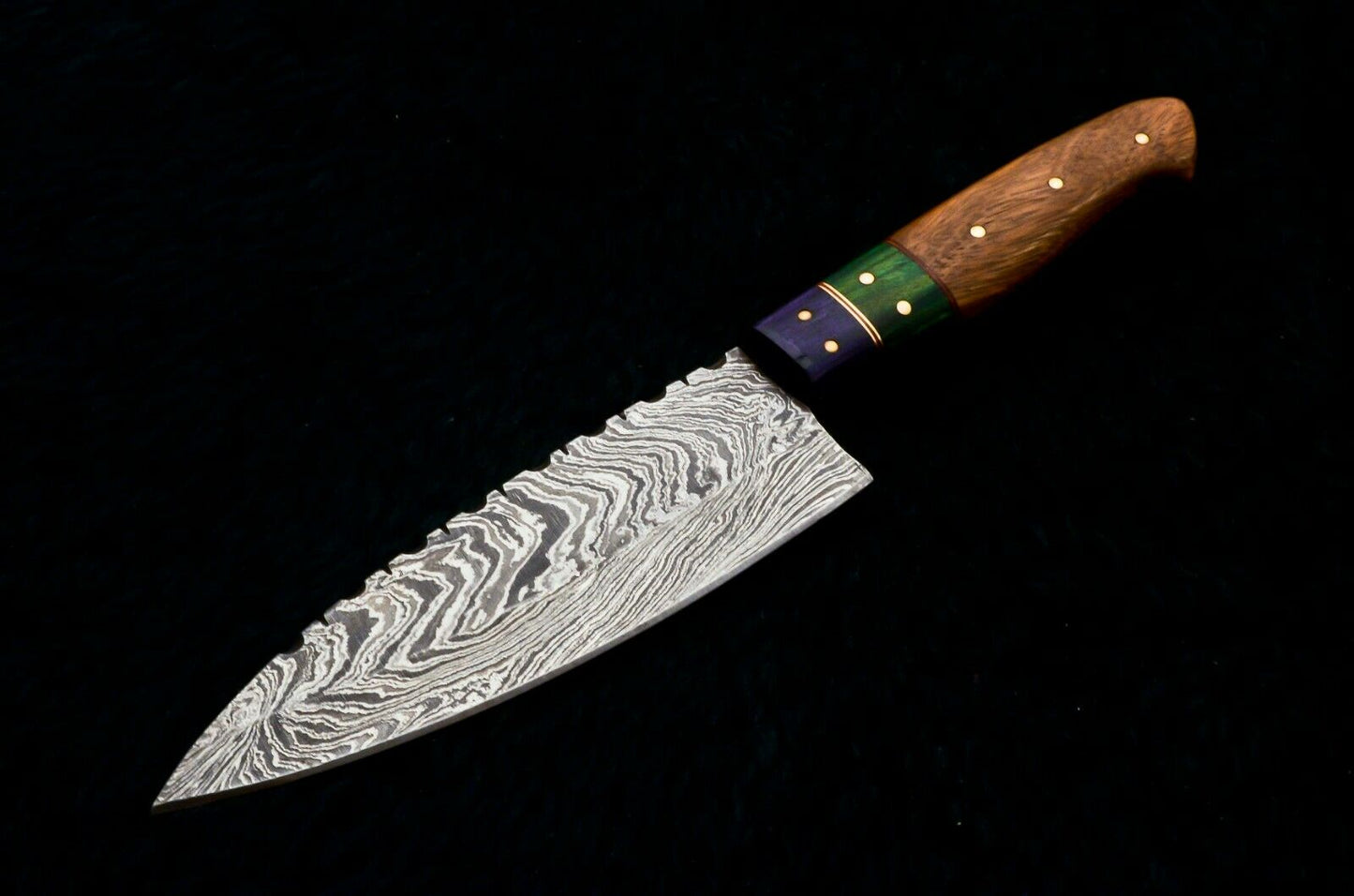 CUSTOM HANDMADE DAMASCUS STEEL CHEF KNIFE WITH LEATHER SHEATH